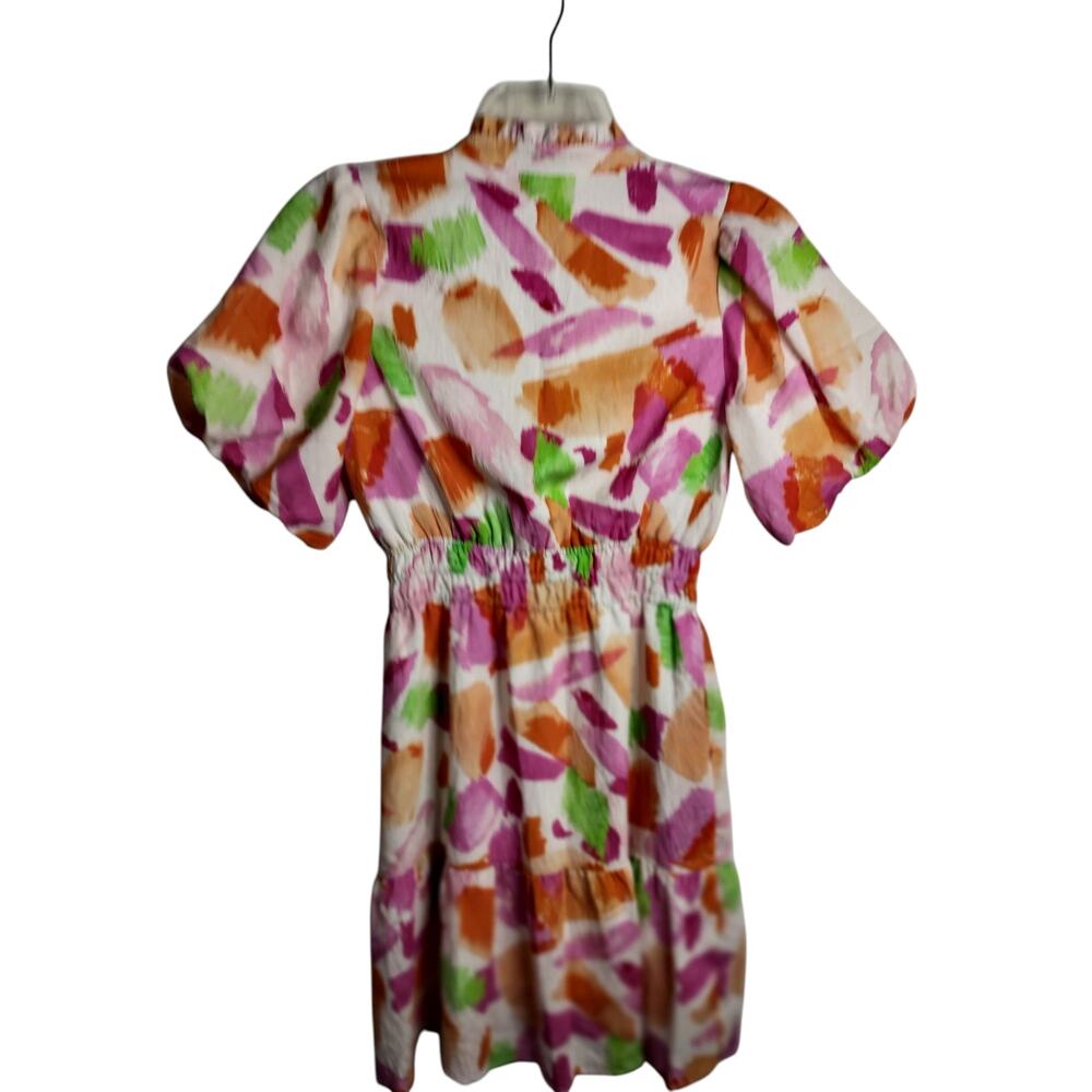 5585) THML Multi Watercolor Smocked Print Flutter Dress Small - Picture 3 of 10